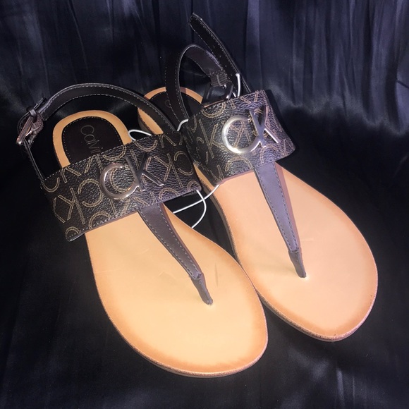 Calvin Klein | t strap BRAITA brown sandal - Picture 1 of 4